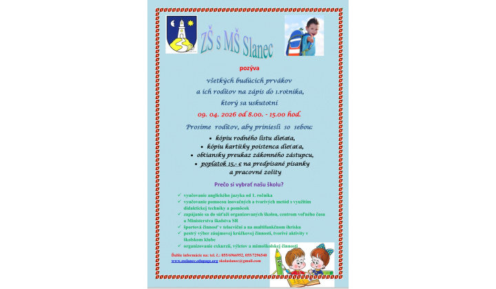 Pozvánka na zápis do 1. ročníka